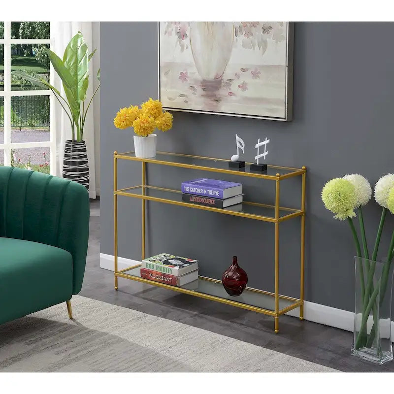 Convenience Concepts Royal Crest 3 Tier Glass Console Table