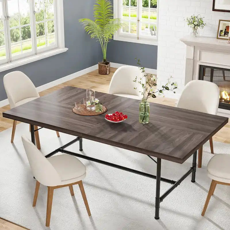Rustic Rectangle 70.9-Inch Dining Table with Tube Metal Frame