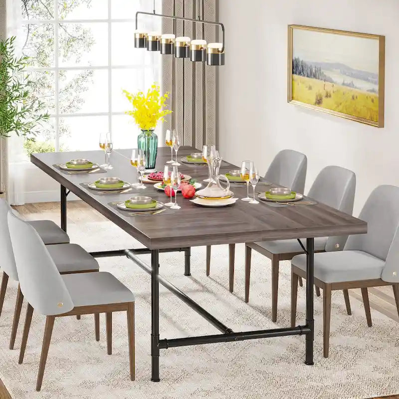 Rustic Rectangle 70.9-Inch Dining Table with Tube Metal Frame