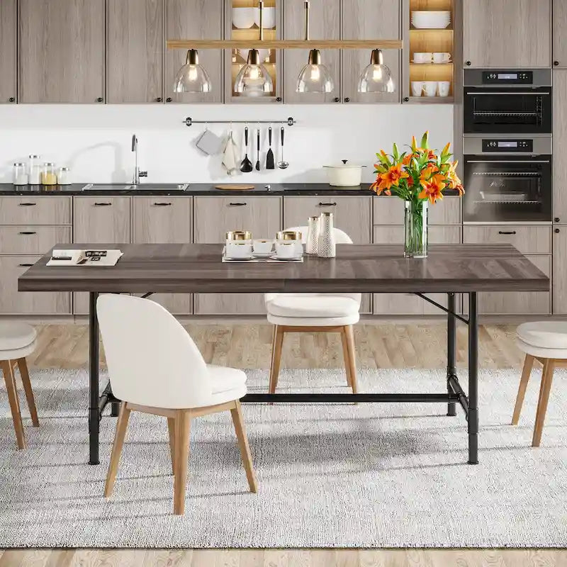 Rustic Rectangle 70.9-Inch Dining Table with Tube Metal Frame