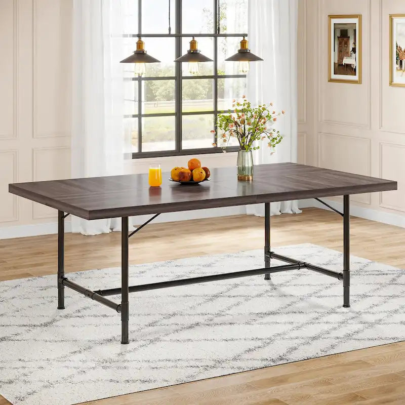 Rustic Rectangle 70.9-Inch Dining Table with Tube Metal Frame