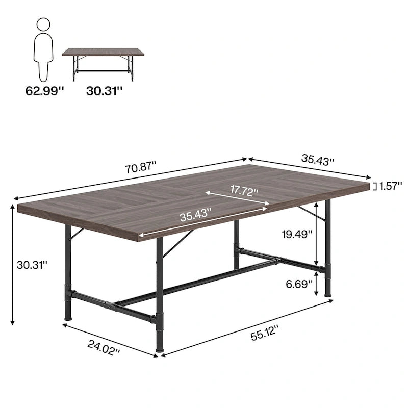 Rustic Rectangle 70.9-Inch Dining Table with Tube Metal Frame