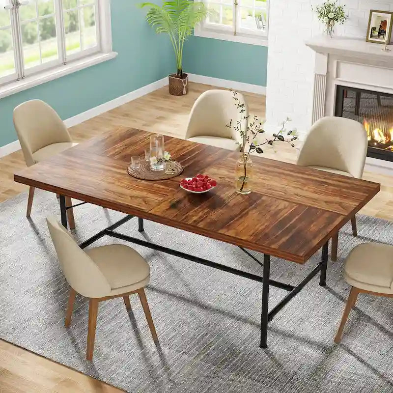 Rustic Rectangle 70.9-Inch Dining Table with Tube Metal Frame