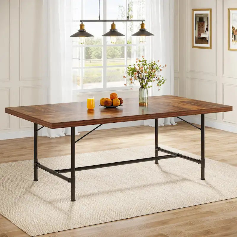 Rustic Rectangle 70.9-Inch Dining Table with Tube Metal Frame