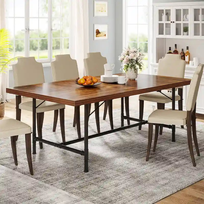 Rustic Rectangle 70.9-Inch Dining Table with Tube Metal Frame