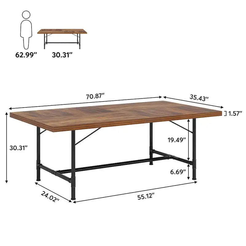 Rustic Rectangle 70.9-Inch Dining Table with Tube Metal Frame