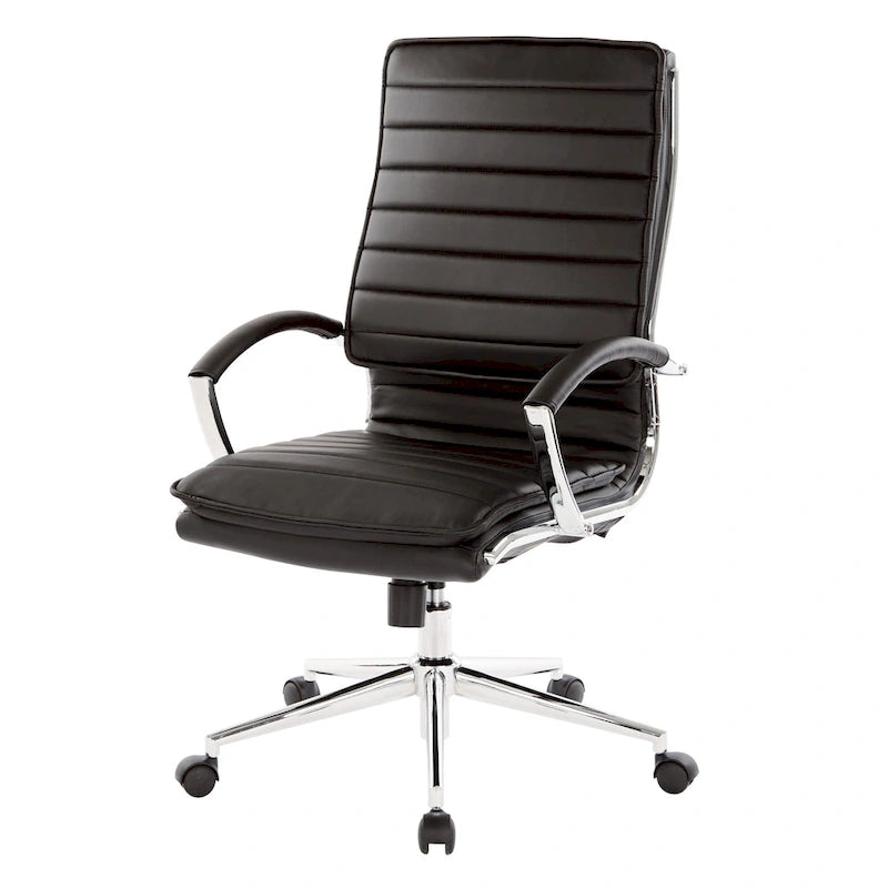 High Back Professional Managers Faux Leather Chair with Chrome Base and Removable Sleeves