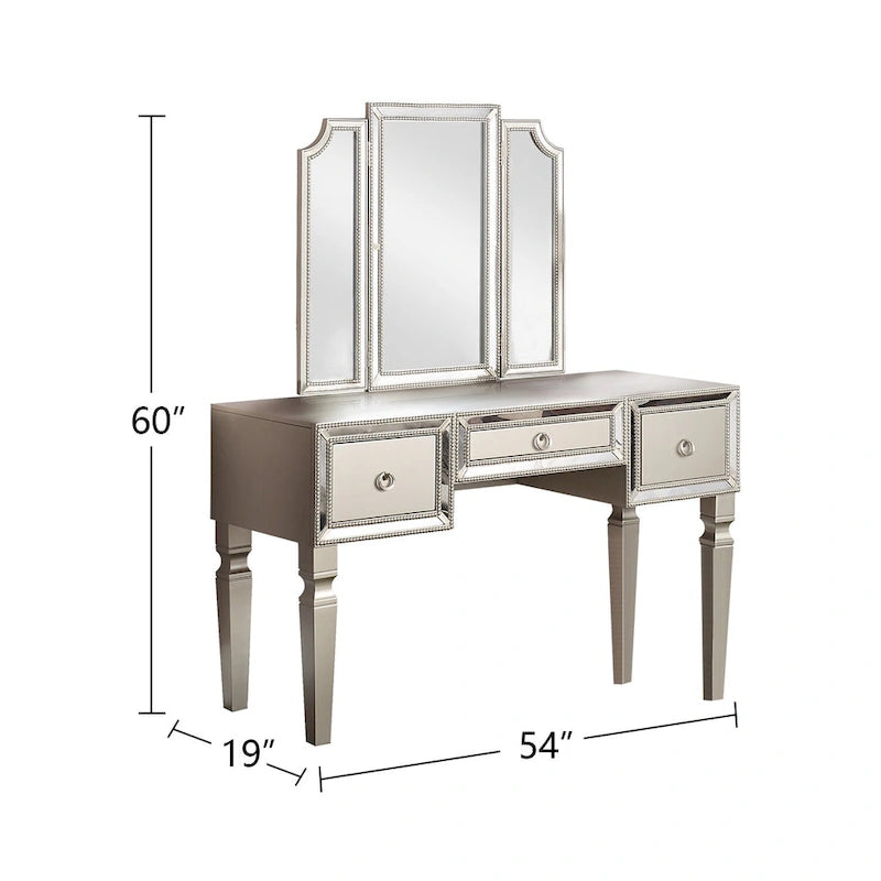 Fabric and Wood Vanity Set with Stool