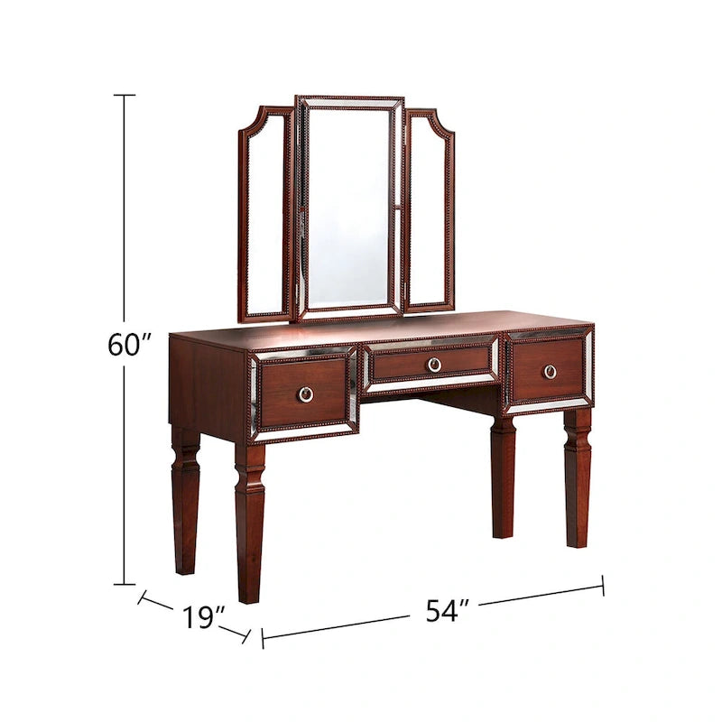 Fabric and Wood Vanity Set with Stool