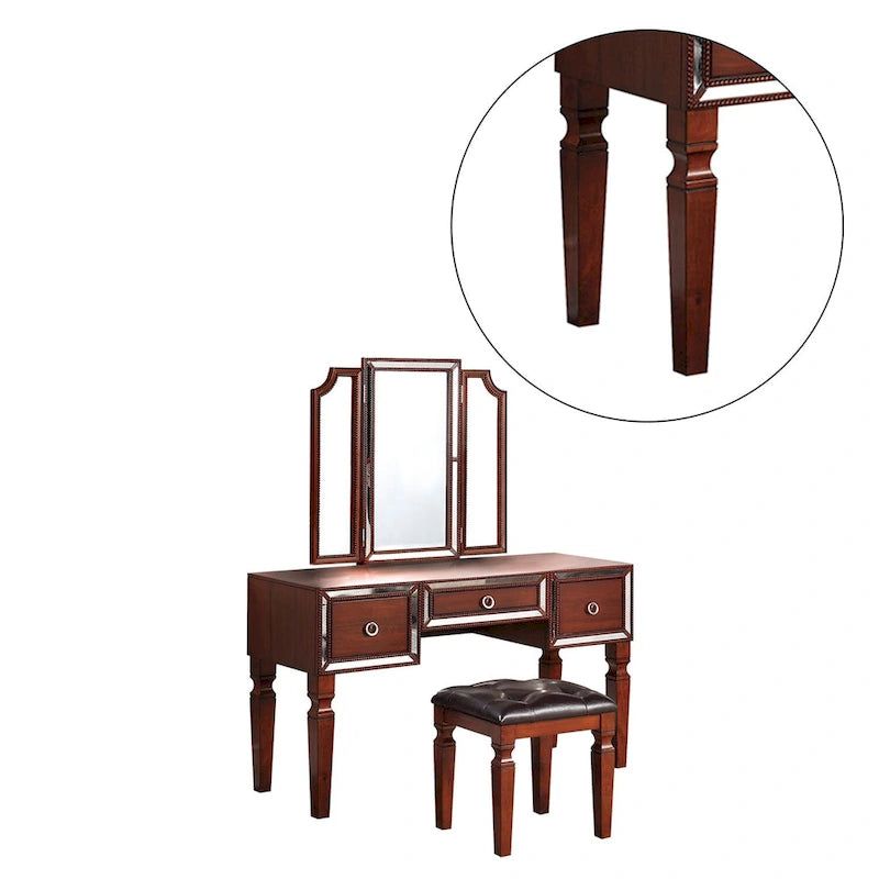 Fabric and Wood Vanity Set with Stool