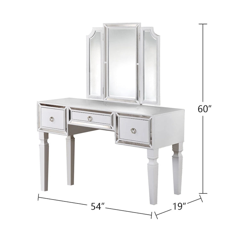 Fabric and Wood Vanity Set with Stool