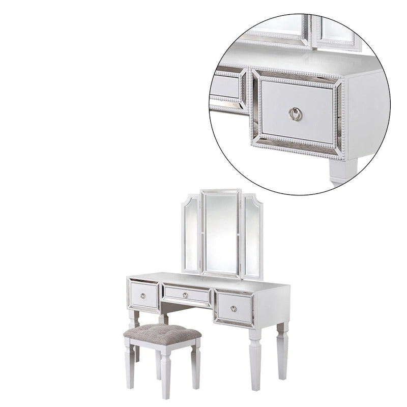 Fabric and Wood Vanity Set with Stool