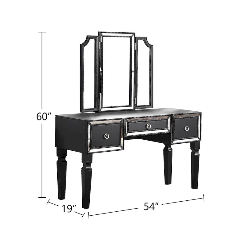 Fabric and Wood Vanity Set with Stool