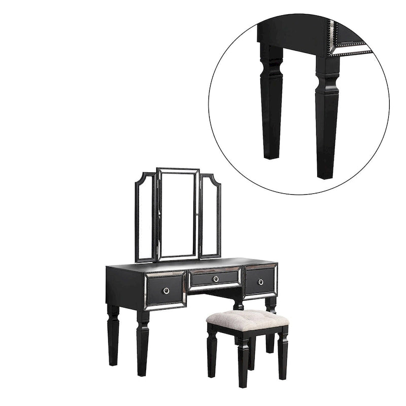 Fabric and Wood Vanity Set with Stool