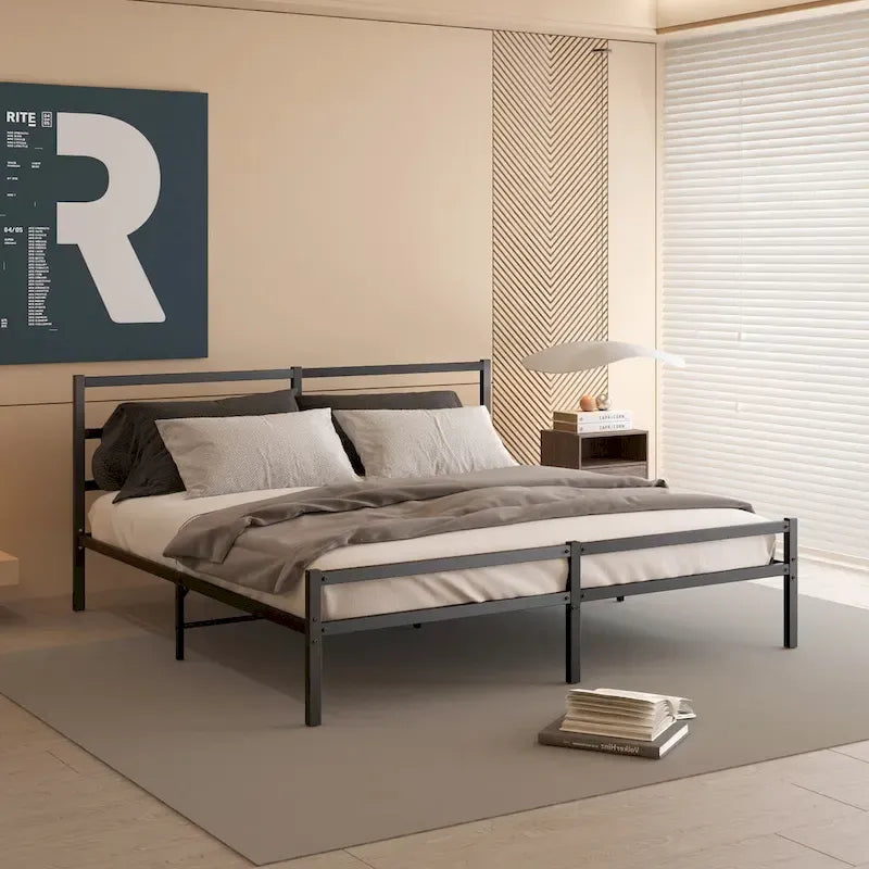 King Size Metal Platform Bed with Headboard