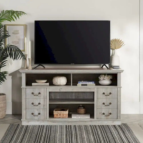 60W Retro TV Stand Entertainment Center, 2 Cabinets&Open Shelves - 60W*15.75D*34.25H