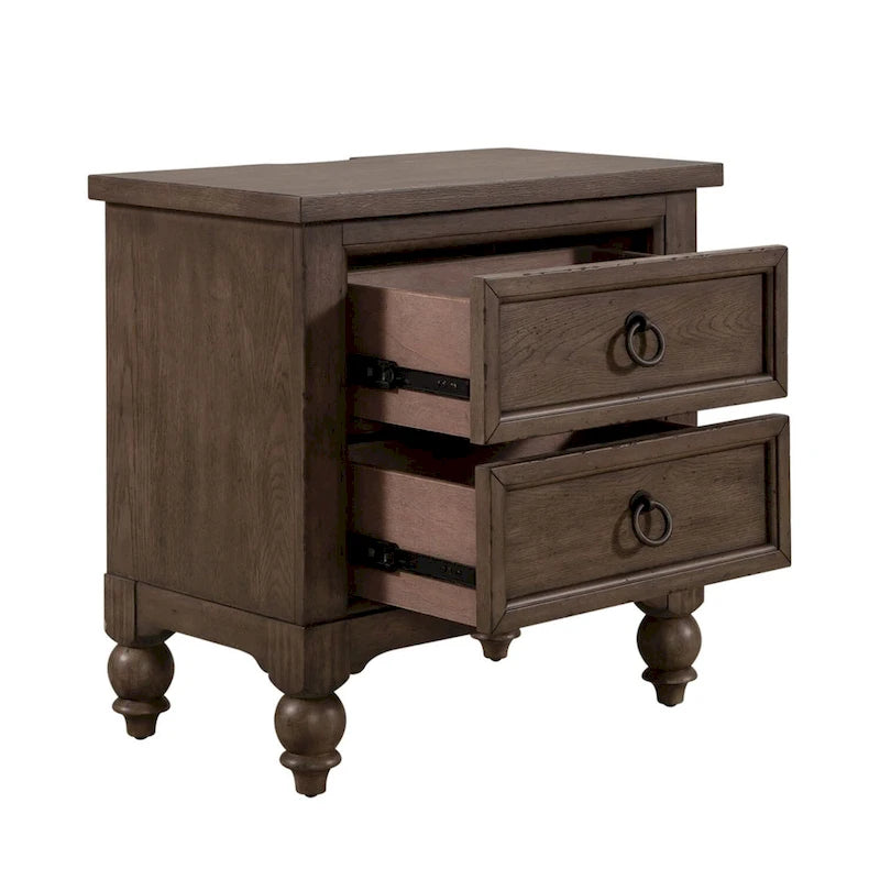 Americana Farmhouse Dusty Taupe 2 Drawer Nightstand with Charging Station