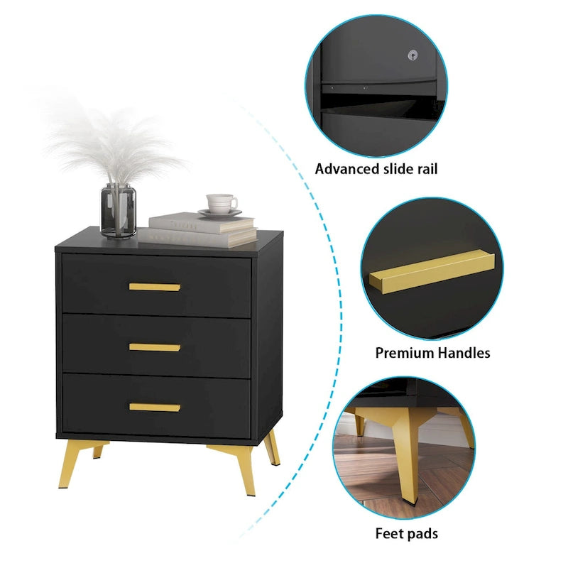 Timechee 23.6 Tall 3 - Drawer Nightstand In White/Black