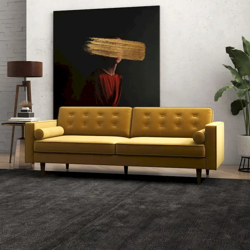 Clayton Mid Century Modern Furniture Style Velvet Living Room Gold Couch