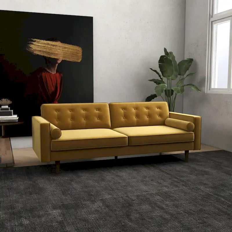 Clayton Mid Century Modern Furniture Style Velvet Living Room Gold Couch