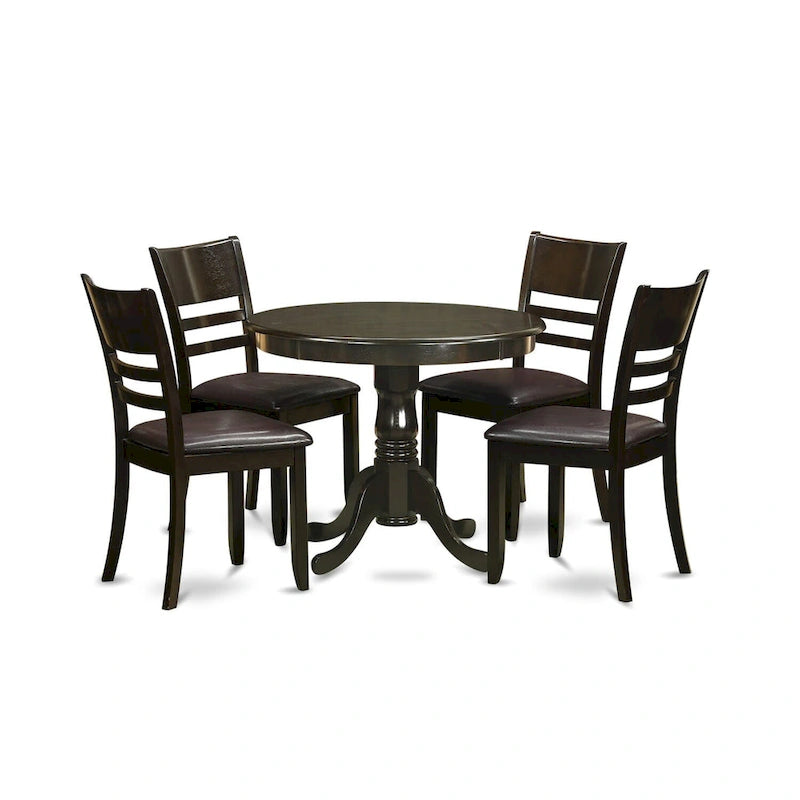 East West Furniture 5 Piece Kitchen Table Set- A Round Dining Room Table and 4 Dining Chairs, Cappuccino (Seat Options)
