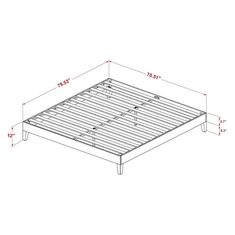 East West Furniture King Platform Bed Frame with 4 Solid Wood Legs and 2 Extra Center Legs (Bed Frame Color Options)