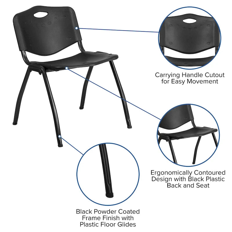 880 lb. Capacity Industrial Plastic Stack Chair with Carrying Handle