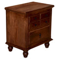 26 Inch Handcrafted Nightstand, 2 Drawers, Black Powder Coated Knobs, Walnut Brown Mango Wood