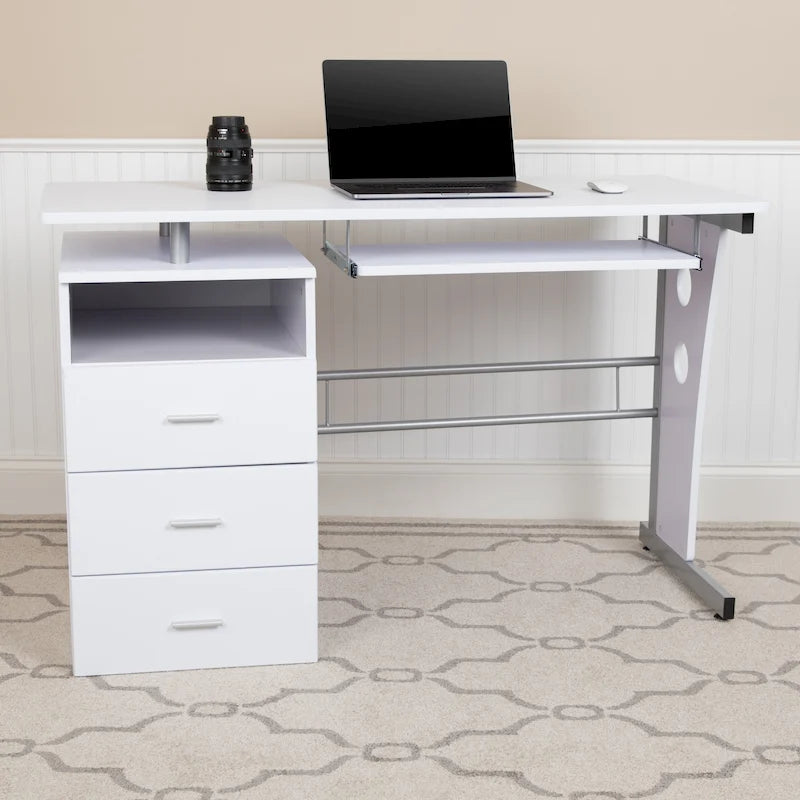 Pedestal 3-drawer Computer Desk with Keyboard Tray