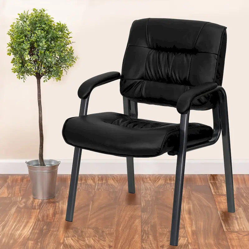 LeatherSoft Executive Side Reception Lounge Chair with Titanium Gray Frame