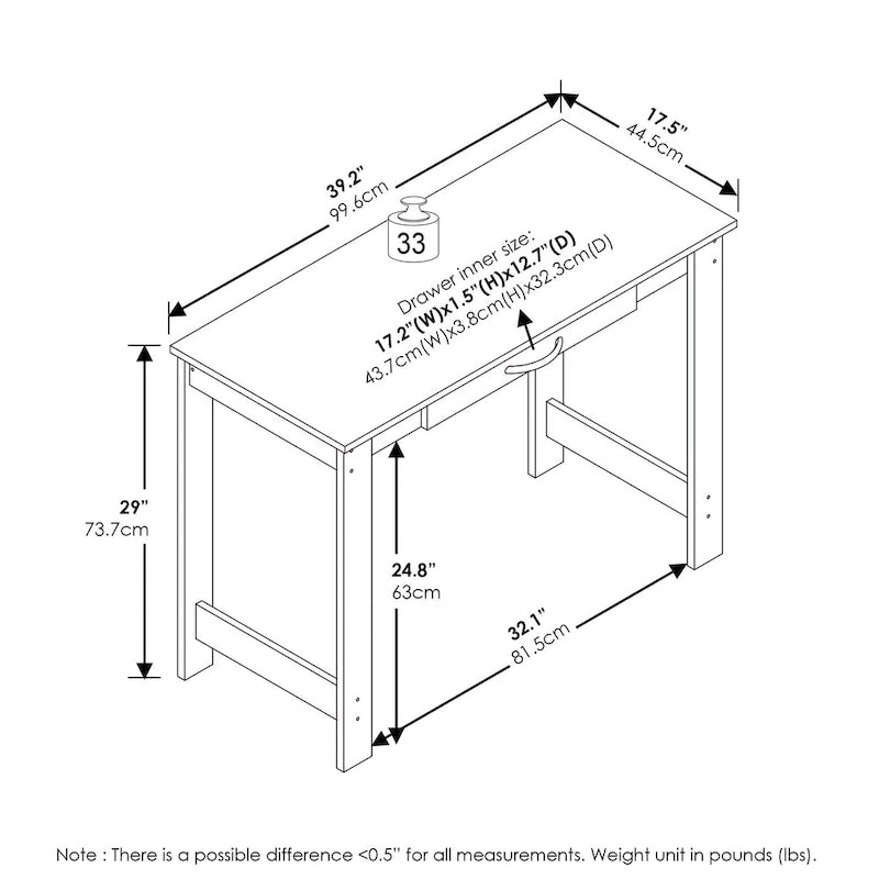 Furinno JAYA Writing Desk with Drawer, White