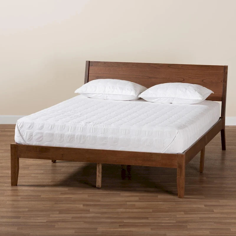 Salvatore Mid-Century Modern Walnut Brown Finished Wood Platform Bed