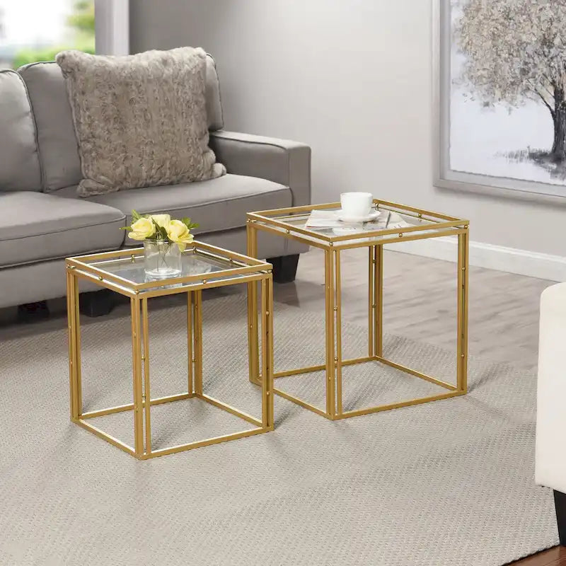 Antique Gold - Nested Square Side Tables - Set of 2