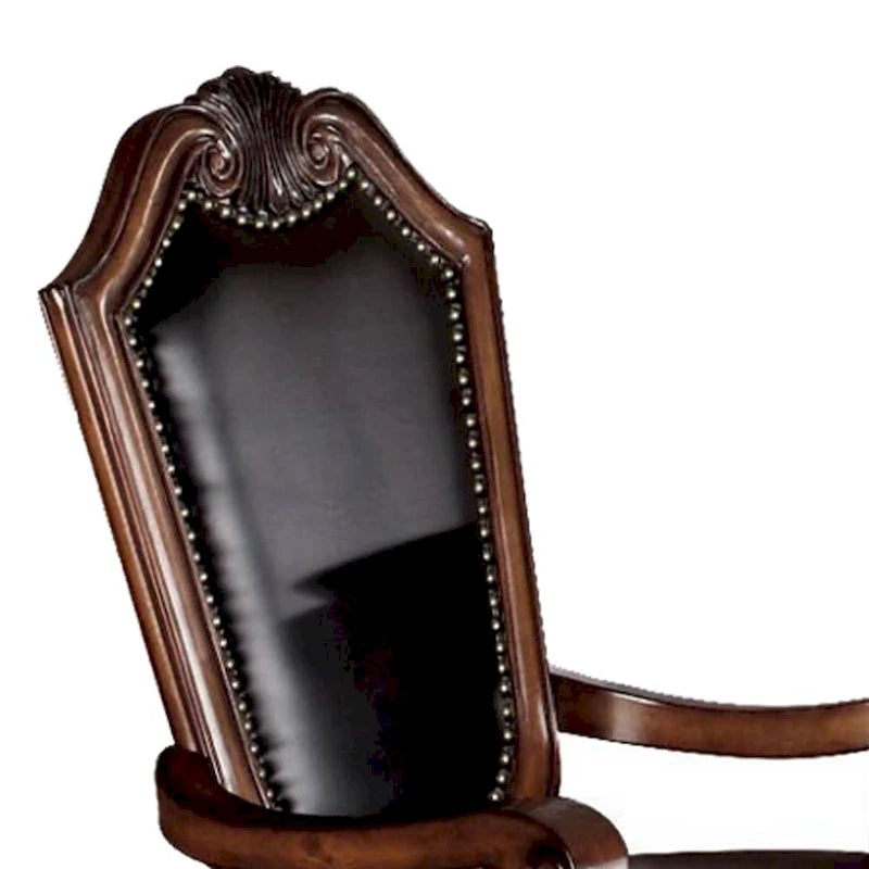 Chateau De Ville Arm Chair (Set-2) in Black PU & Cherry