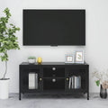 vidaXL TV Cabinet Black 41.3x13.7x20.4 Steel and Glass - 41.3 x 13.7 x 20.4 - 41.3 x 13.7 x 20.4