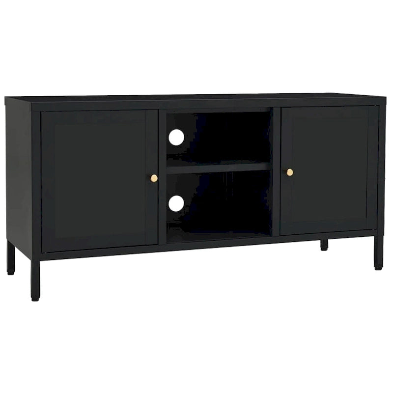 vidaXL TV Cabinet Black 41.3x13.7x20.4 Steel and Glass - 41.3 x 13.7 x 20.4 - 41.3 x 13.7 x 20.4