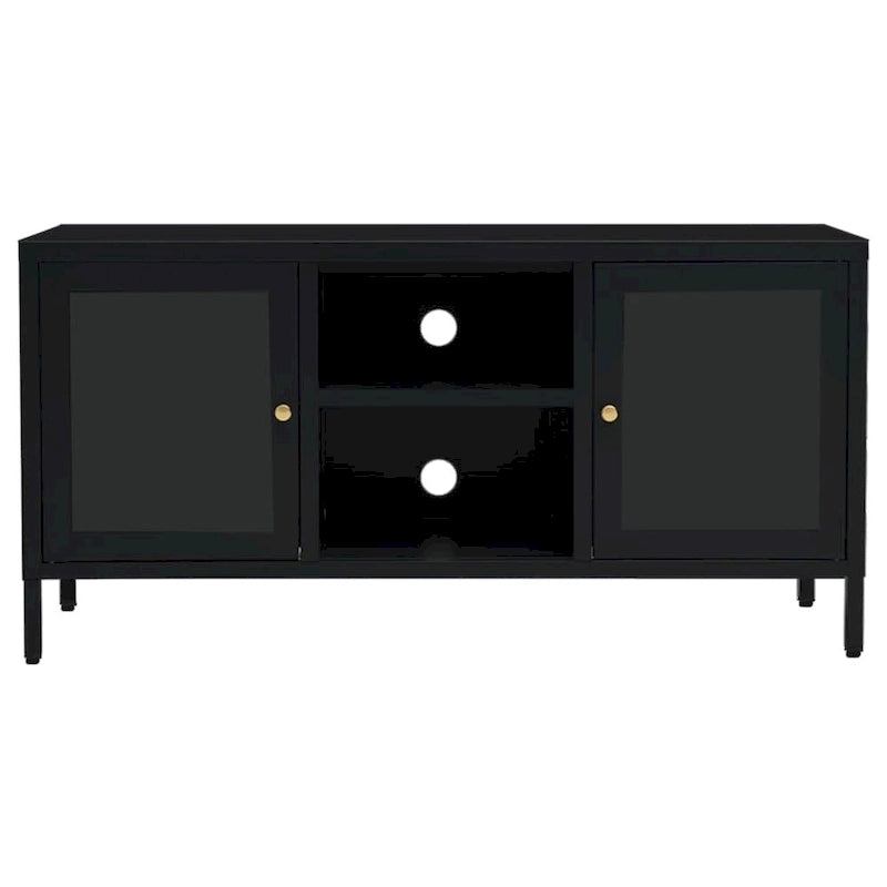 vidaXL TV Cabinet Black 41.3x13.7x20.4 Steel and Glass - 41.3 x 13.7 x 20.4 - 41.3 x 13.7 x 20.4