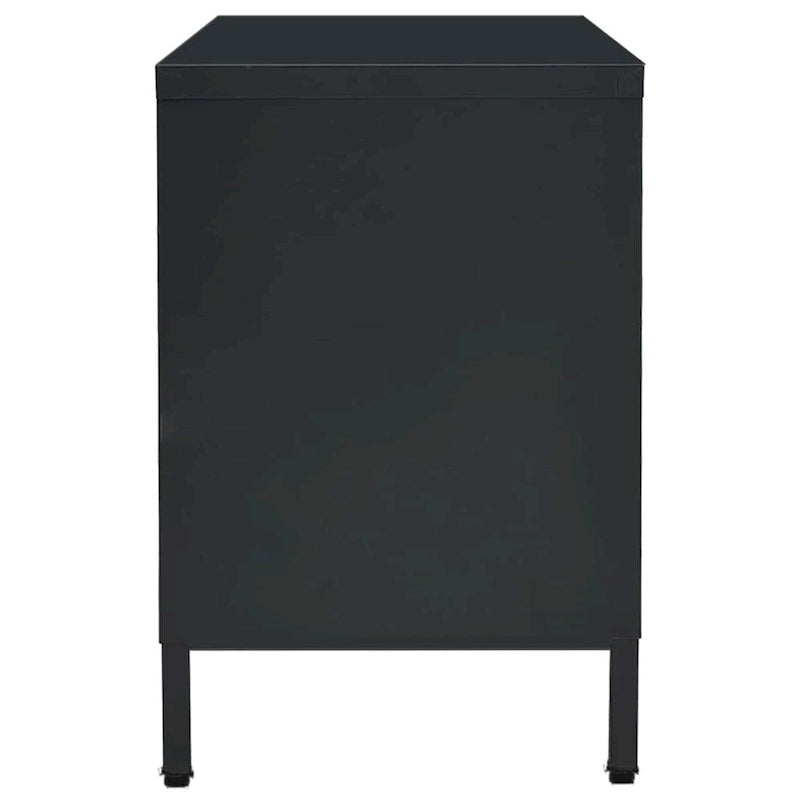 vidaXL TV Cabinet Black 41.3x13.7x20.4 Steel and Glass - 41.3 x 13.7 x 20.4 - 41.3 x 13.7 x 20.4