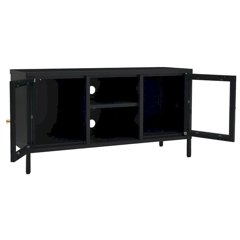 vidaXL TV Cabinet Black 41.3x13.7x20.4 Steel and Glass - 41.3 x 13.7 x 20.4 - 41.3 x 13.7 x 20.4