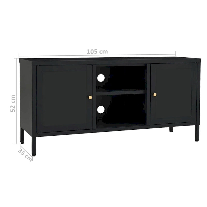 vidaXL TV Cabinet Black 41.3x13.7x20.4 Steel and Glass - 41.3 x 13.7 x 20.4 - 41.3 x 13.7 x 20.4