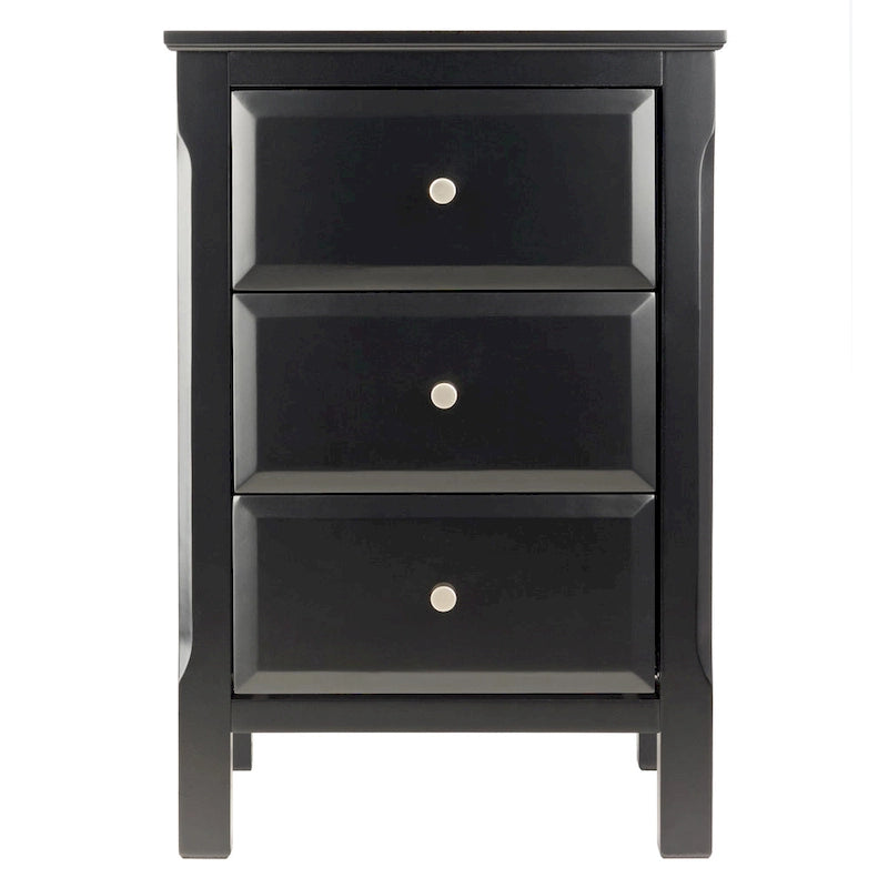 Black Wooden Nightstand Accent Table with 3 Spacious Storage Drawers - 15.75L x 15.75W x 23.63H