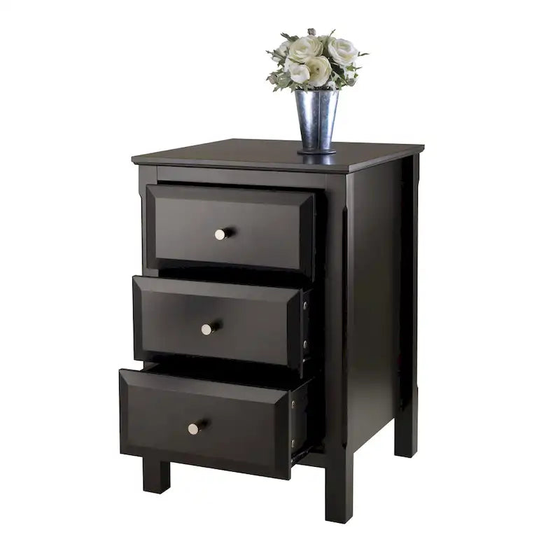 Black Wooden Nightstand Accent Table with 3 Spacious Storage Drawers - 15.75L x 15.75W x 23.63H