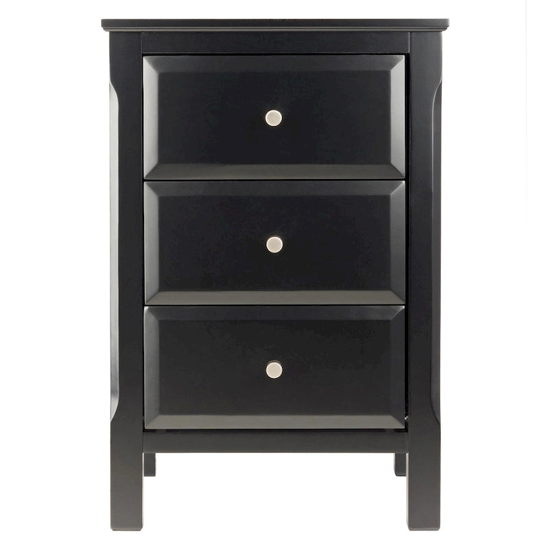 Black Wooden Nightstand Accent Table with 3 Spacious Storage Drawers - 15.75L x 15.75W x 23.63H