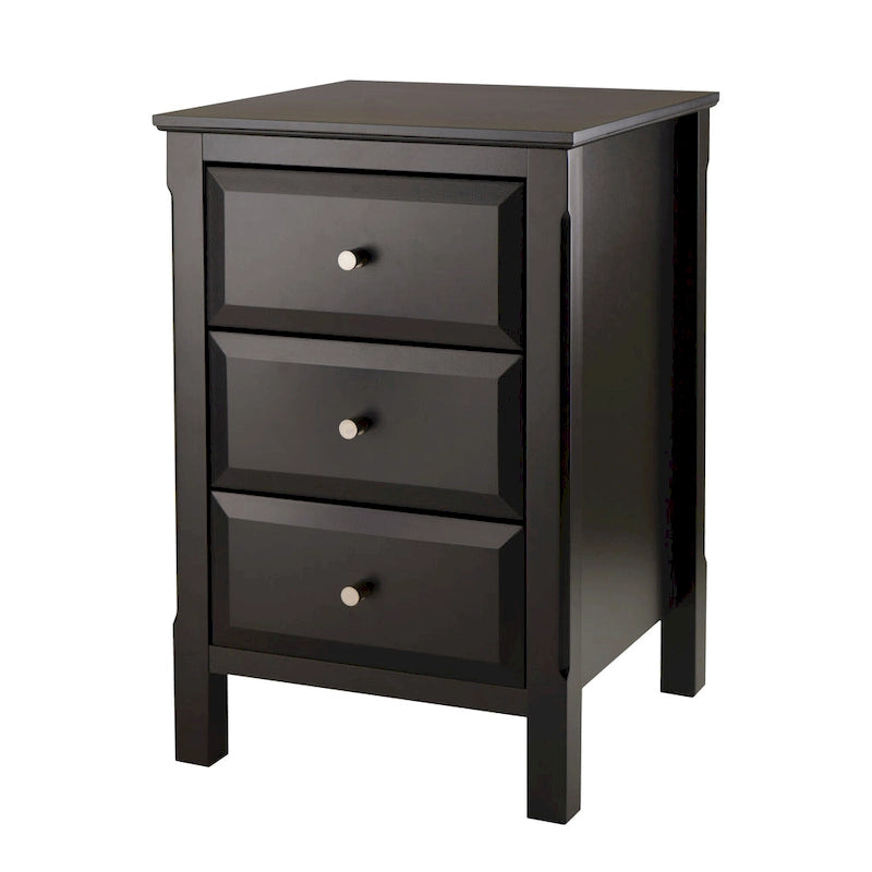 Black Wooden Nightstand Accent Table with 3 Spacious Storage Drawers - 15.75L x 15.75W x 23.63H