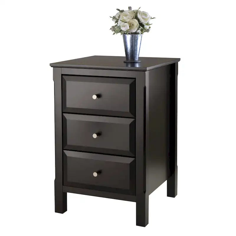 Black Wooden Nightstand Accent Table with 3 Spacious Storage Drawers - 15.75L x 15.75W x 23.63H