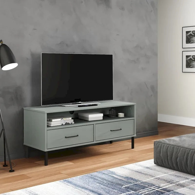 vidaXL TV Stand TV Console TV Console with Metal Legs Solid Wood Pine OSLO - 41.7 x 15.7 x 18.3