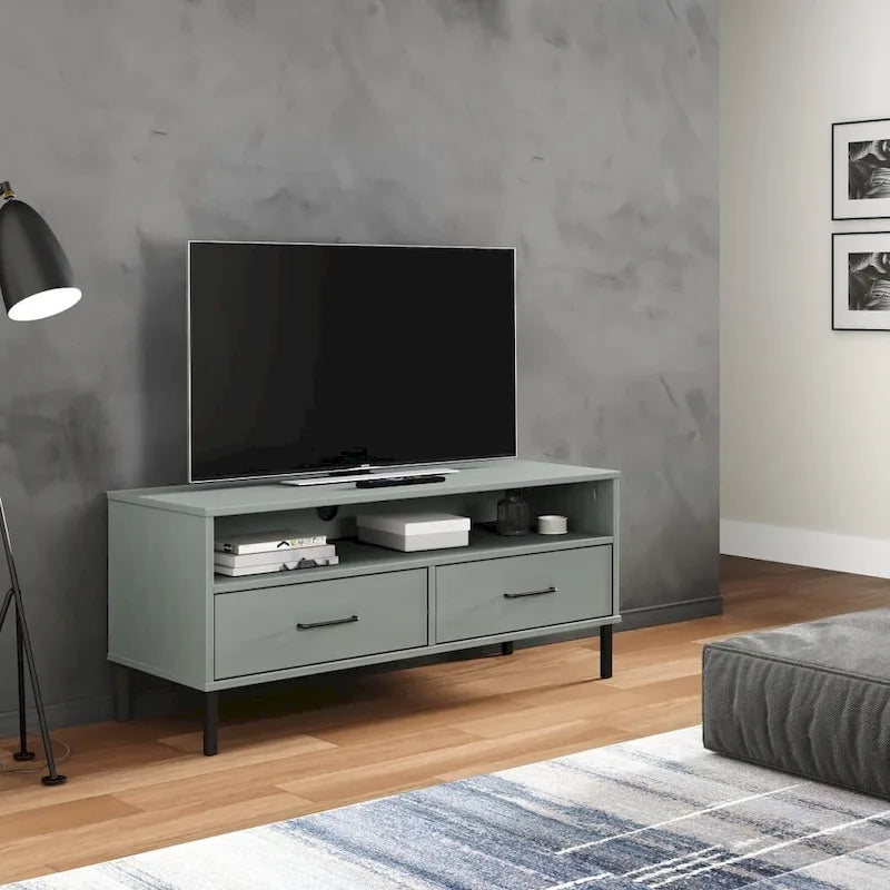 vidaXL TV Stand TV Console TV Console with Metal Legs Solid Wood Pine OSLO - 41.7 x 15.7 x 18.3