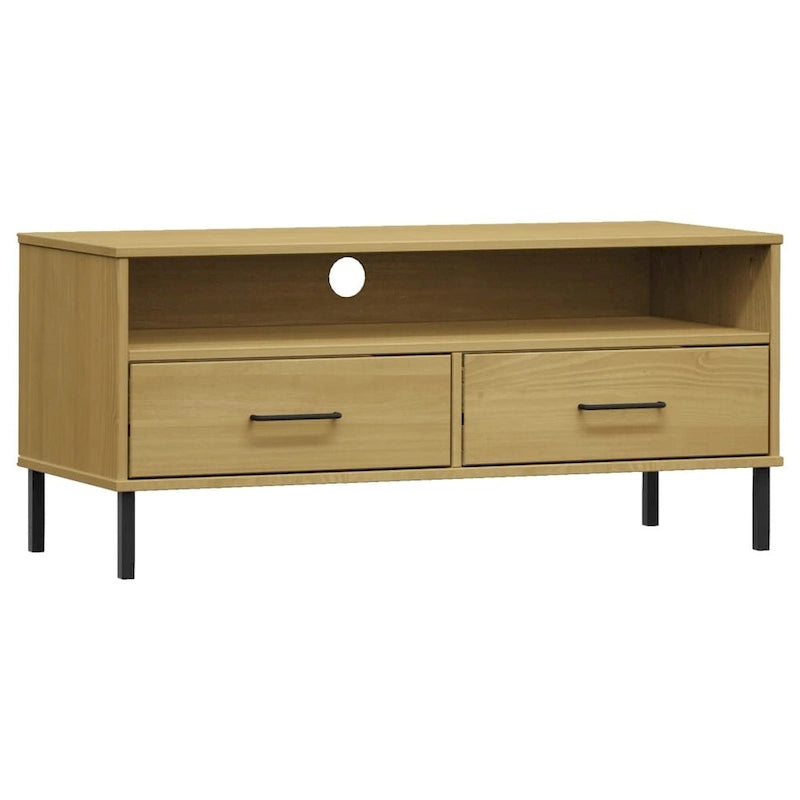 vidaXL TV Stand TV Console TV Console with Metal Legs Solid Wood Pine OSLO - 41.7 x 15.7 x 18.3