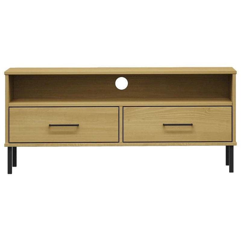 vidaXL TV Stand TV Console TV Console with Metal Legs Solid Wood Pine OSLO - 41.7 x 15.7 x 18.3