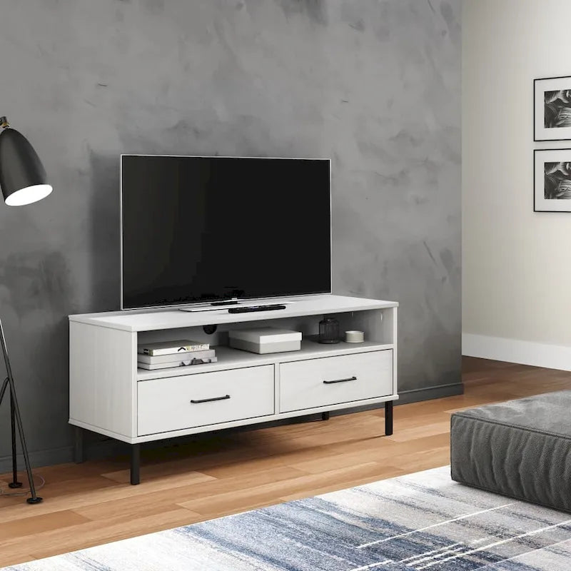 vidaXL TV Stand TV Console TV Console with Metal Legs Solid Wood Pine OSLO - 41.7 x 15.7 x 18.3